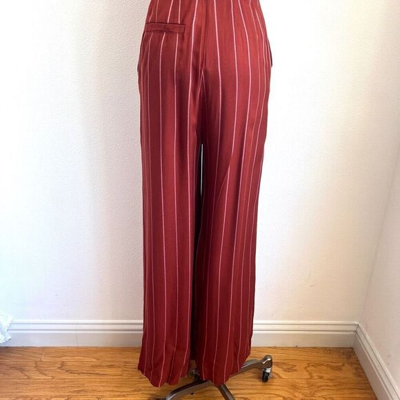 Three Floor Margaux Jumpsuit Rust Striped One-Shoulder Ruffle Belted Size 4 - Picture 13 of 15